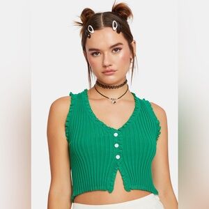 Cotton Candy LA Green Ribbed Crop Top Y2K Button Tank Size S